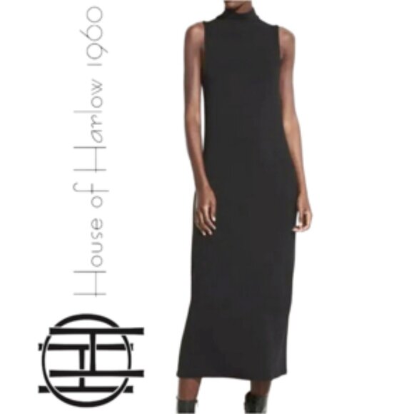 House of Harlow 1960 Black Ribbed Mock Neck Bodycon Maxi Dress Sleeveless Medium - Picture 8 of 8